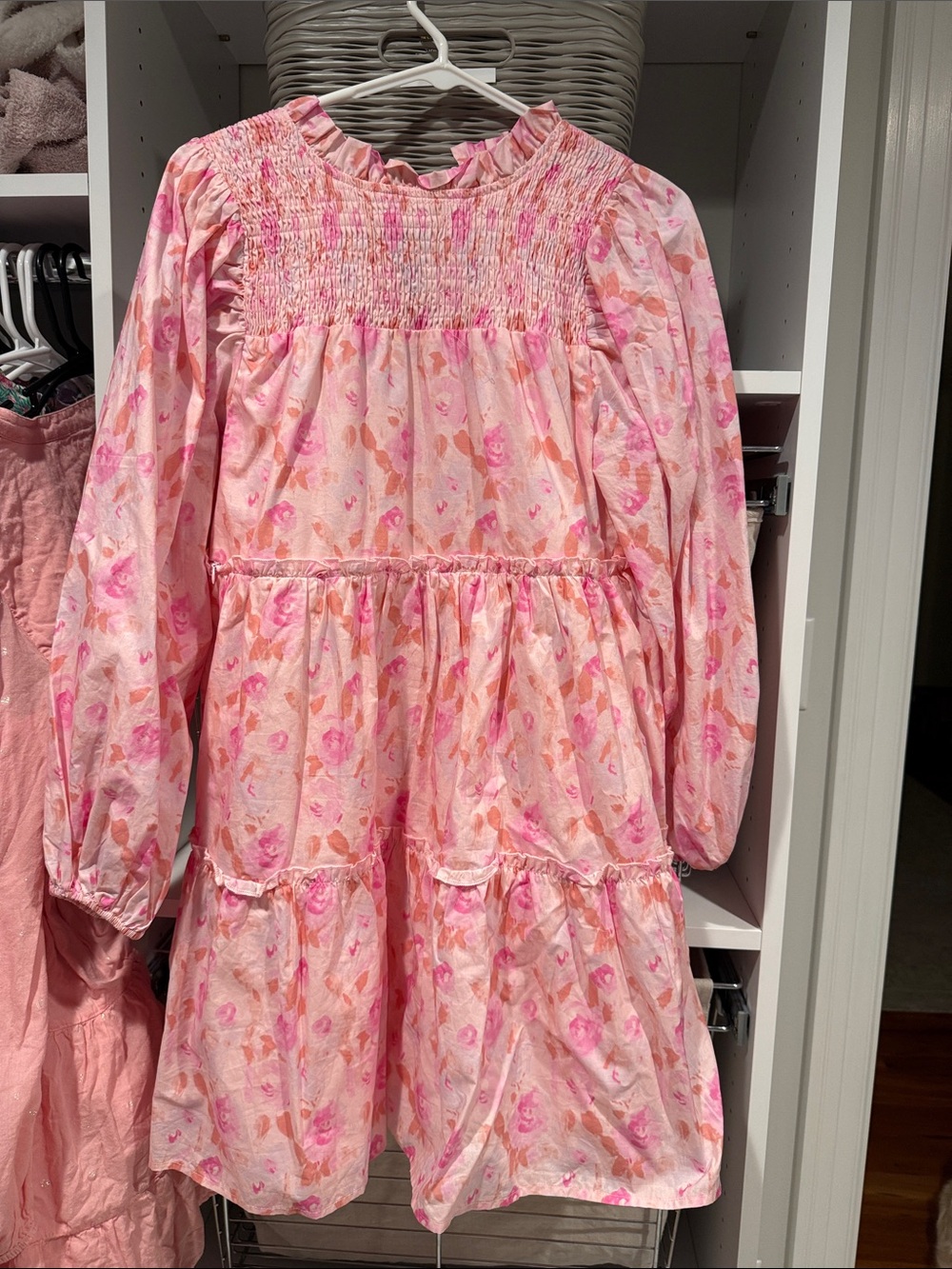 NURSING FRIENDLY Pink Floral Smocked Long-Sleeve Dress